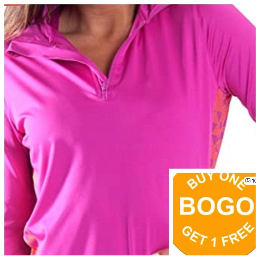 ALL FOR COLOR Pink Magenta Quarter Zip Long Sleeve Top Size small